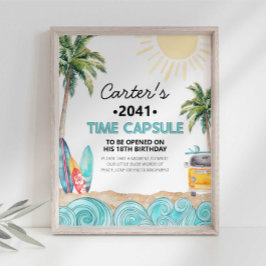 Póster Letrero de Cápsula del Tiempo de Fiesta de Surf