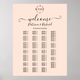 Póster Letrero de cartel de asientos alfabéticos con mono