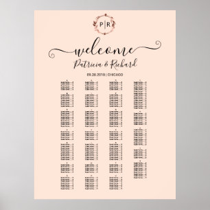 Póster Letrero de cartel de asientos alfabéticos con mono