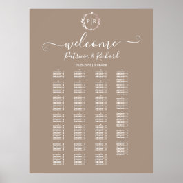 Póster Letrero de cartel de asientos alfabéticos de monog