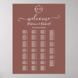 Póster Letrero de cartel de asientos alfabéticos de monog
