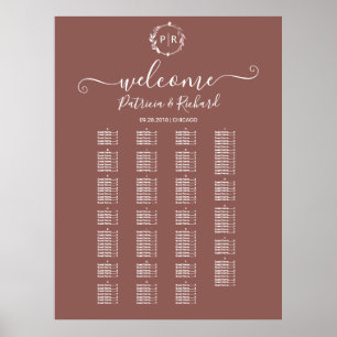Póster Letrero de cartel de asientos alfabéticos de monog