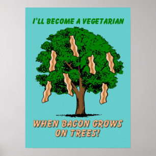 Póster Letrero de cartel divertido del árbol de tocino Hu