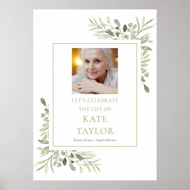 Póster Letrero de Celebración de la Vida con Follaje Eleg (Frente)