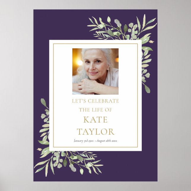 Póster Letrero de Celebración de la Vida con Foto de Verd (Frente)
