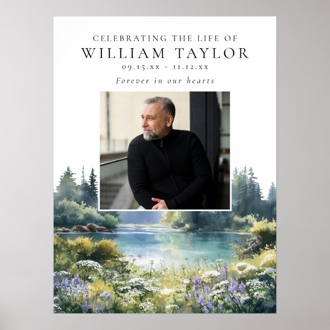 Póster Letrero De Celebración De La Vida Del Lago Floral  (Frente)