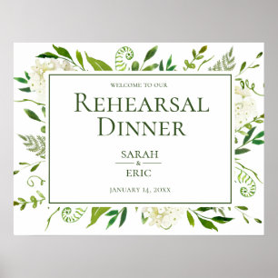 Póster Letrero de Cena de Ensayo Floral de Hortensias Bla
