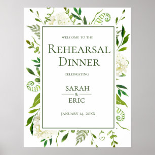 Póster Letrero de Cena de Ensayo Floral de Hortensias Bla