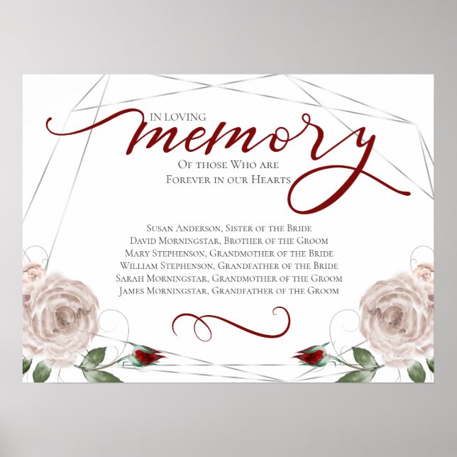 Póster Letrero de ceremonia de boda en recuerdo en memori (Frente)