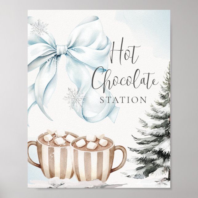 Póster Letrero de Chocolate Caliente con Lazo Azul Fiesta (Frente)