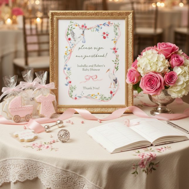 Póster Letrero de Cigüeña con Rosa y Cinta para Firmar nu (Subido por el creador)