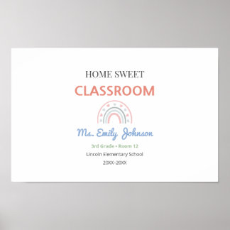 Póster Letrero de Clase Dulce Hogar con Nombre de Maestro