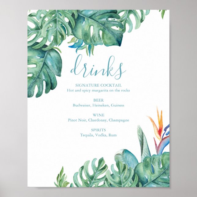 Póster Letrero de Cócteles de Boda en Playa Tropical (Frente)