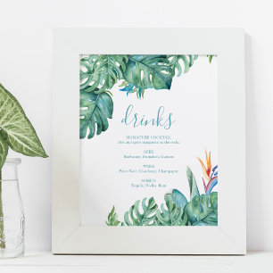 Póster Letrero de Cócteles de Boda en Playa Tropical