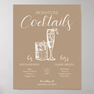 Póster Letrero de Cócteles de Firma para Boda Neutral