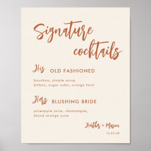 Póster Letrero de cócteles_signature para boda en el desi
