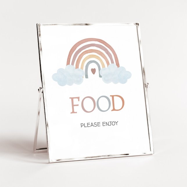 Póster Letrero de comida Boho Little Ray of Sunshine (Rainbow Baby Shower Food Sign)