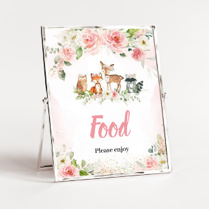 Póster Letrero de comida de ducha floral rosa del bosque