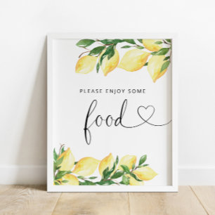 Póster Letrero de comida de limón en acuarela elegante