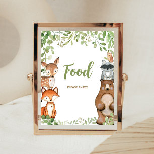 Póster Letrero de comida para baby shower de bosque verde