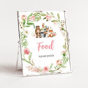 Póster Letrero de comida para baby shower floral rosa del
