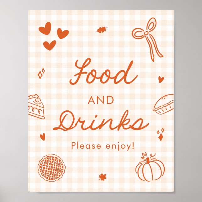 Póster Letrero de Comida y Bebidas de Gingham Naranja Oto (Frente)