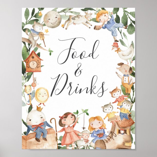 Póster Letrero de Comida y Bebidas para Baby Shower con R (Frente)