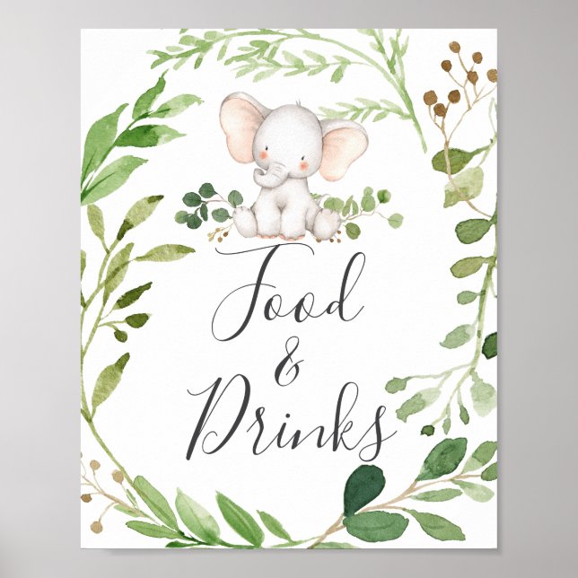 Póster Letrero de comida y bebidas para baby shower de el (Frente)