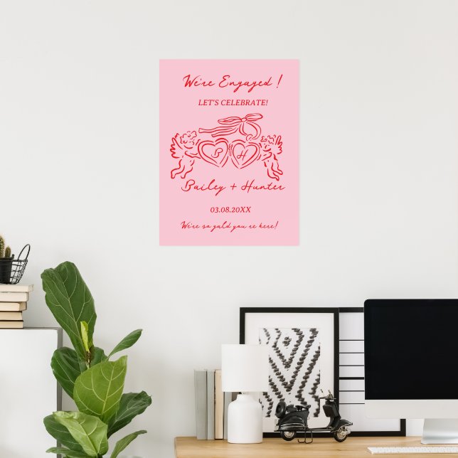 Póster Letrero de compromiso personalizado caprichoso par (Oficina en casa)