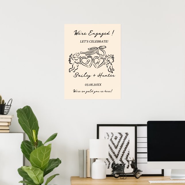 Póster Letrero de compromiso personalizado caprichoso par (Oficina en casa)