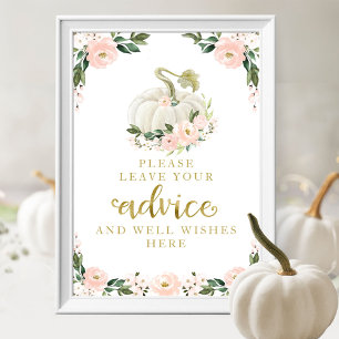 Póster Letrero de Consejos para Baby Shower de Calabaza c