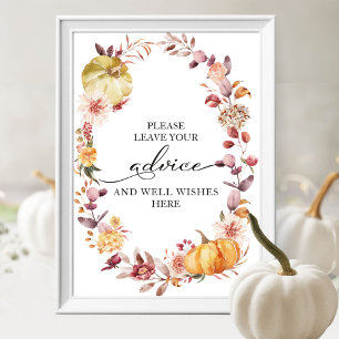 Póster Letrero de Consejos para Boda de Calabaza de Hojas