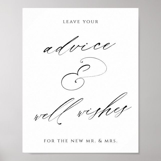Póster Letrero de Consejos y Buenos Deseos para Bodas (Frente)