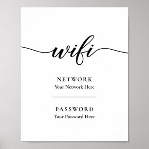 Póster Letrero De Contraseña De Wifi De Caligrafía Imprim