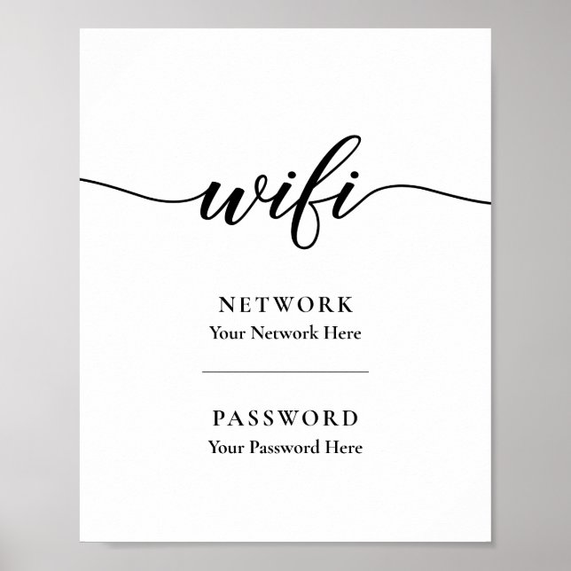 Póster Letrero De Contraseña De Wifi De Caligrafía Imprim (Frente)