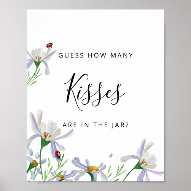 Póster Letrero de Cuántas Besos Flores Blancas (Frente)