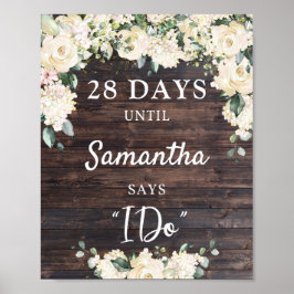 Póster Letrero de cuenta regresiva floral de madera rústi
