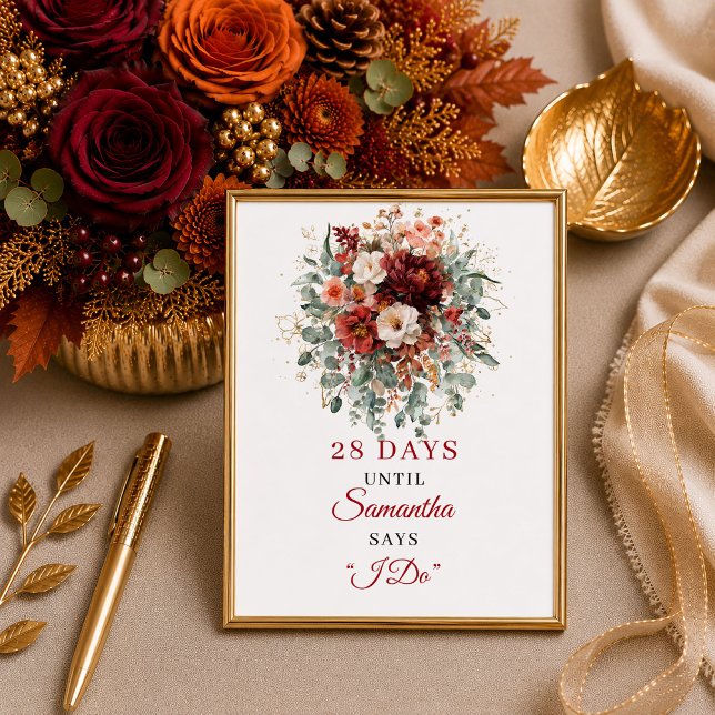 Póster Letrero de cuenta regresiva para despedida de solt (Copper floral boho bridal shower countdown sign

)
