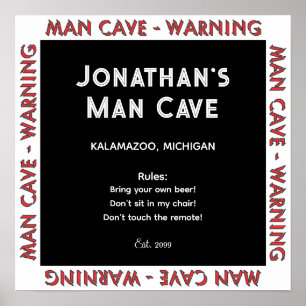 Póster Letrero de Cueva de Hombre con Advertencia y Regla