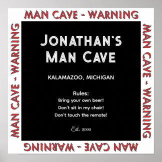 Póster Letrero de Cueva de Hombre con Advertencia y Regla