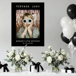 Póster Letrero de cumpleaños con foto retro vintage perso