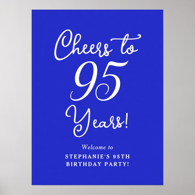 Póster Letrero de Cumpleaños de 95 Años en Azul Real (Frente)