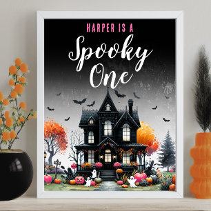 Póster Letrero de Cumpleaños número 1 de Halloween Rosa p