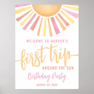 Póster Letrero de Cumpleaños Número 1 de Pink para su Pri