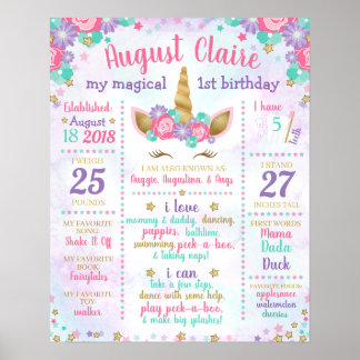Póster Letrero de cumpleaños número uno de Unicornio