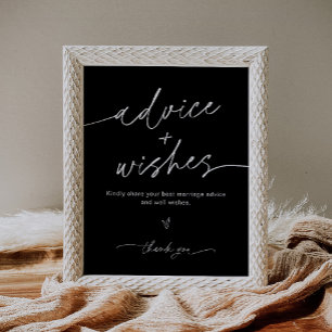 Póster Letrero de Deseos y Consejos de Boda NOIR