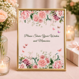 Póster Letrero de Deseos y Recuerdos Rosa Rubor