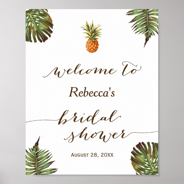 Póster Letrero de Despedida de Soltera de Piña con Hojas  (Frente)