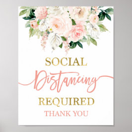 Póster Letrero de distanciamiento social floral acuarela