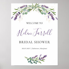 Póster Letrero de Ducha de Novia con Flores de Eucalipto